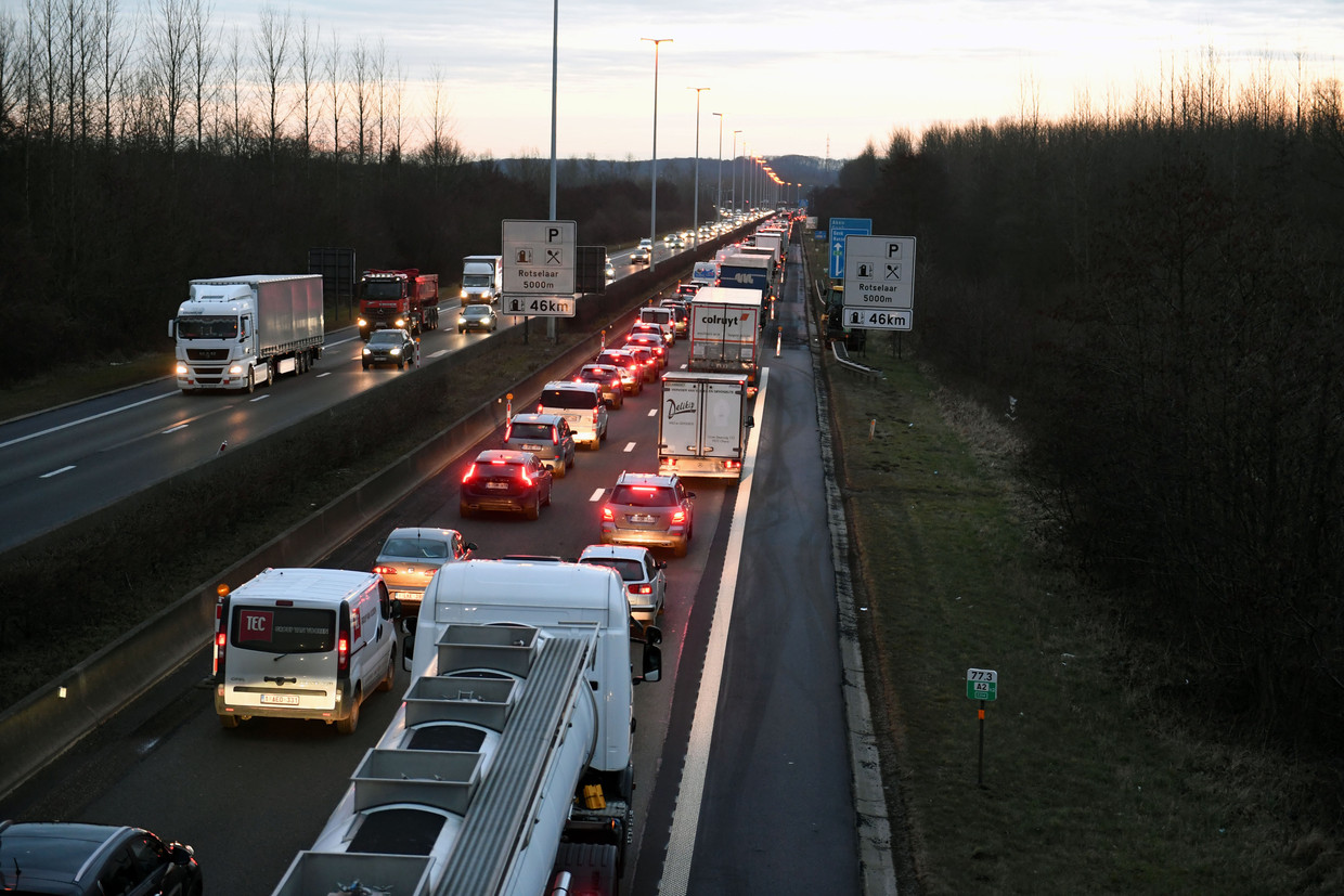 Weg weer vrij maar zware hinder op E314 in Holsbeek richting Leuven door lading slachtafval op