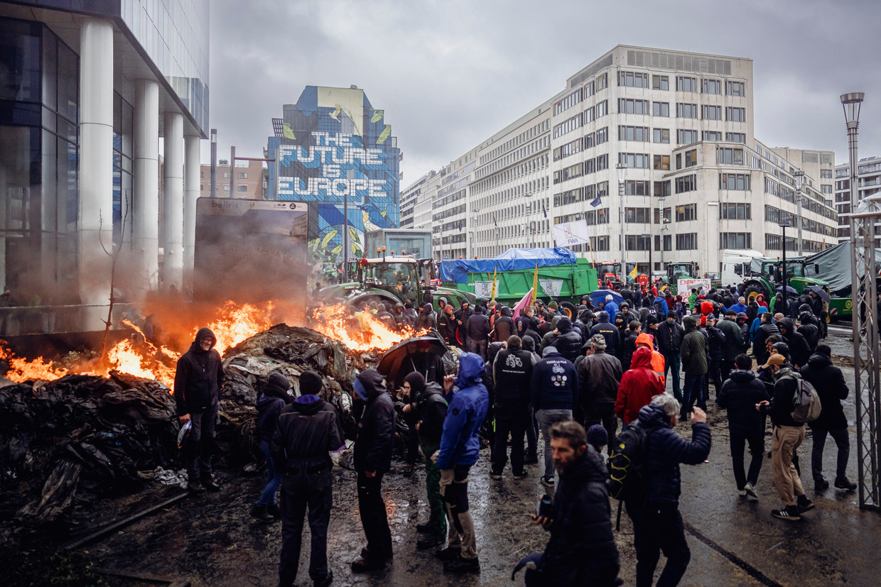 Farmers protest in Brussels on Monday.  Photo by Stefan Timmerman