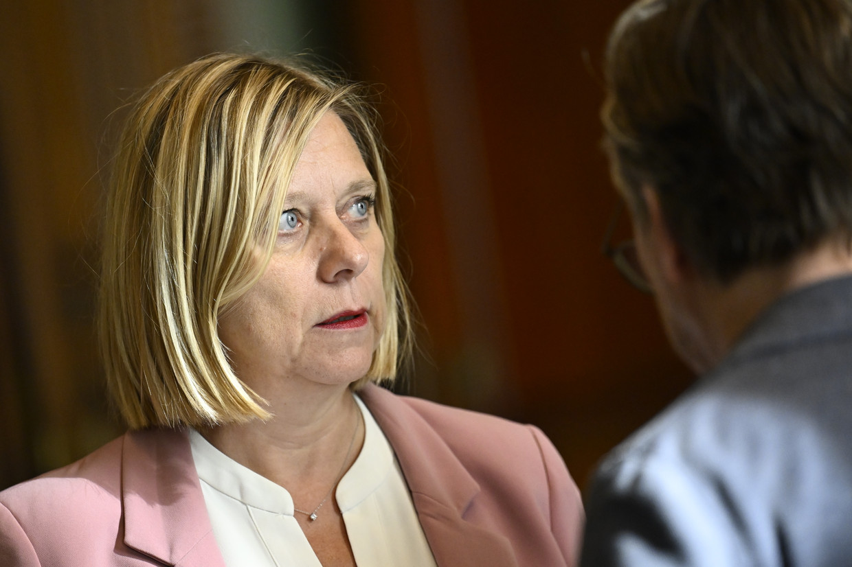 Kamervoorzitter Eliane Tillieux (PS).  Enkel met veel meel in de mond gaf ze in de Kamer toe dat Hamas een terreurbeweging was die terreurdaden had gepleegd. Beeld BELGA