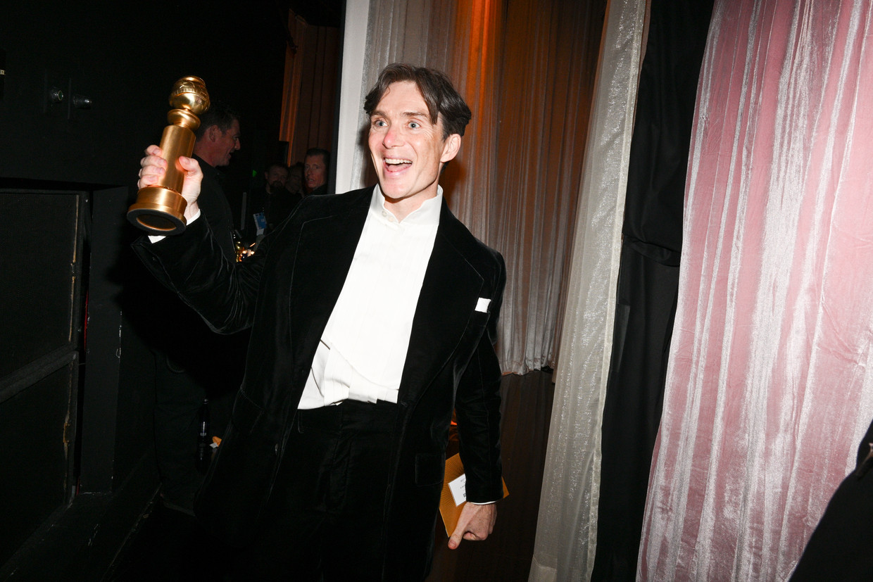 Cillian Murphy, de ster van grote winnaar 'Oppenheimer'.  Beeld Golden Globes 2024 via Getty Ima