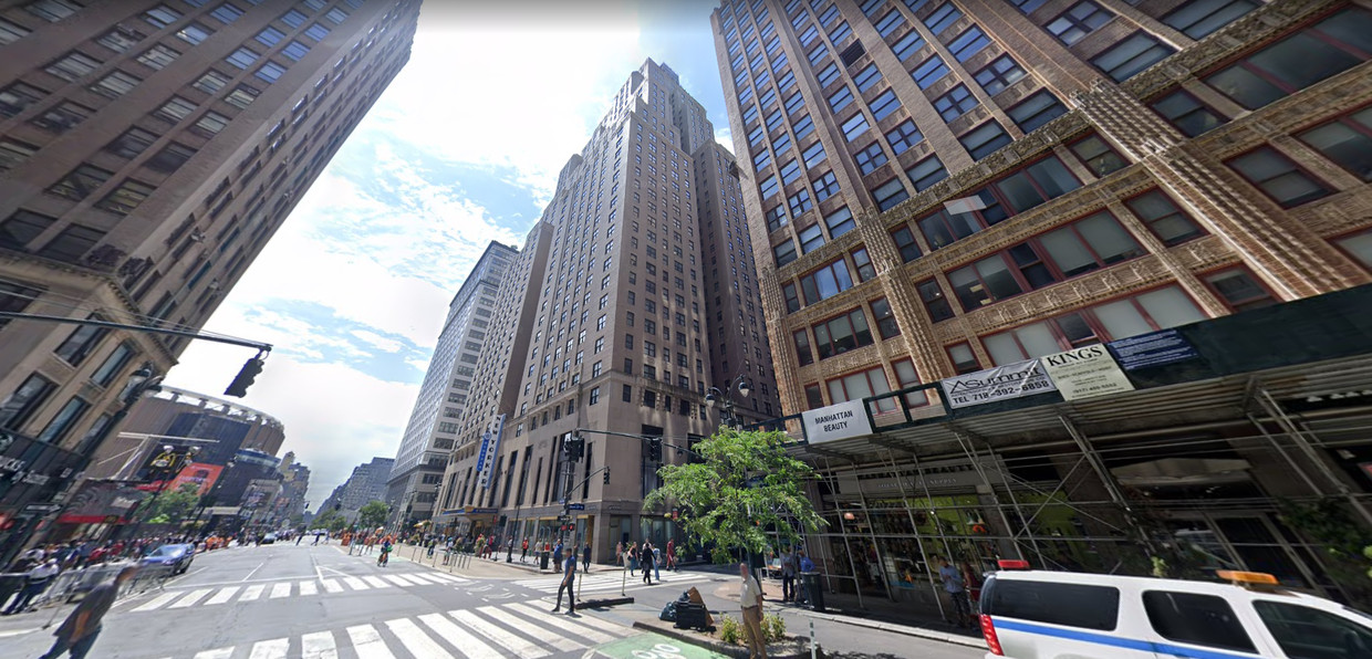 A view of the New Yorker Hotel.  Google Street View image